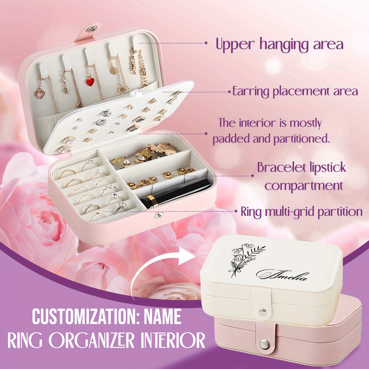 Personalized Name Jewelry Box with Snap Closure
